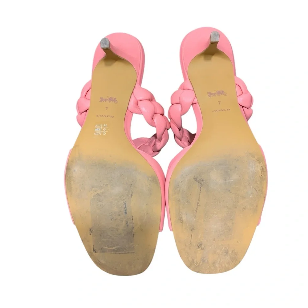 Coach Womens Mollie Pink Leather Slip On Open Toe Heel Sandals Shoes‎ SZ 7 - Picture 7 of 9